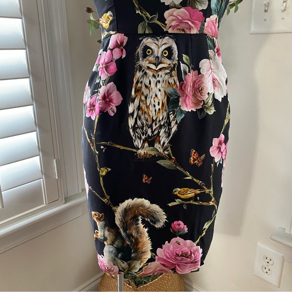 Dolce & Gabbana Enchanted Forest Print Crepe Fitted Dress 38 - Picture 5 of 13